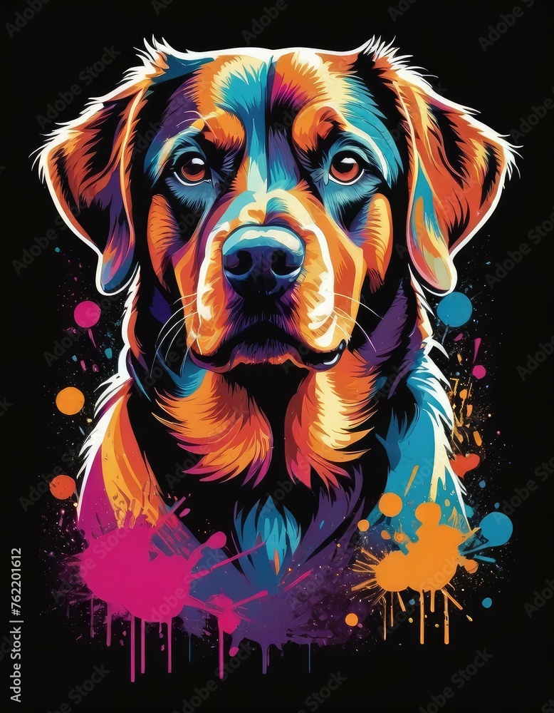 Colorfully drawn dog design for T-shirt