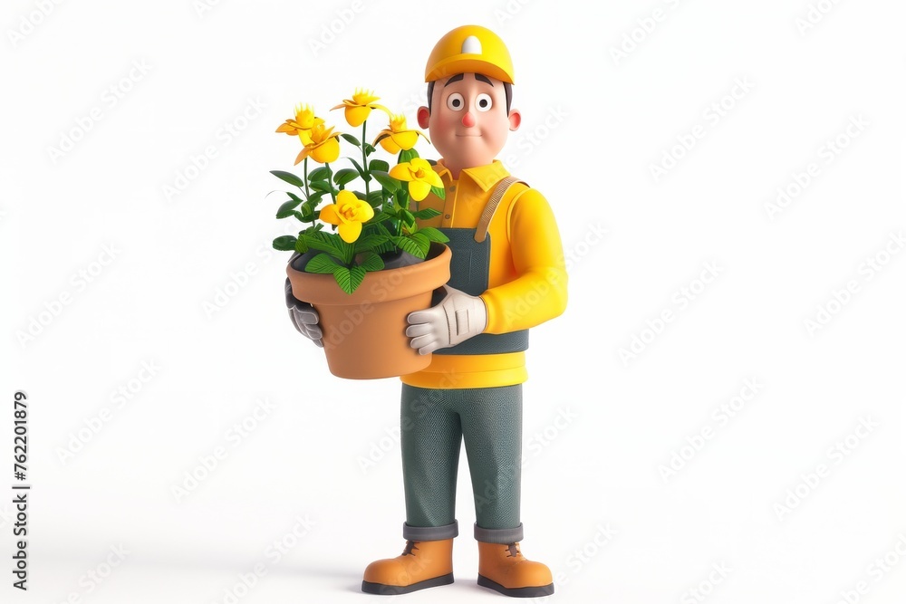 Man Holding Potted Plant With Yellow Flowers Man Holding Potted Plant With Yellow Flowers
