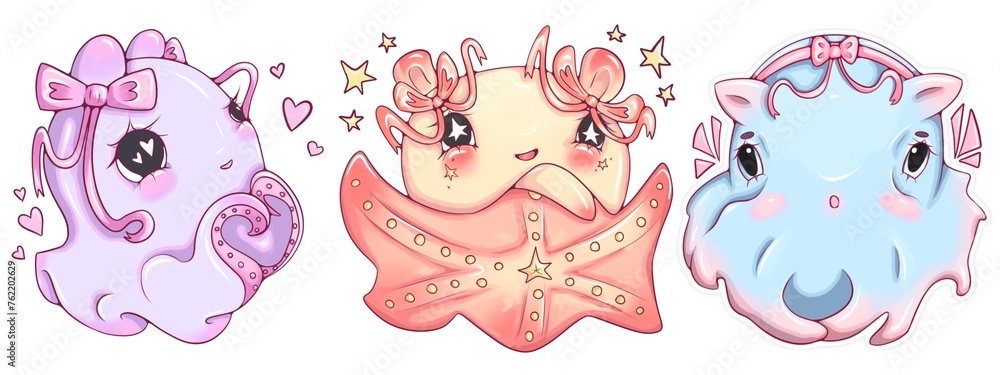 Cute octopuses illustration set