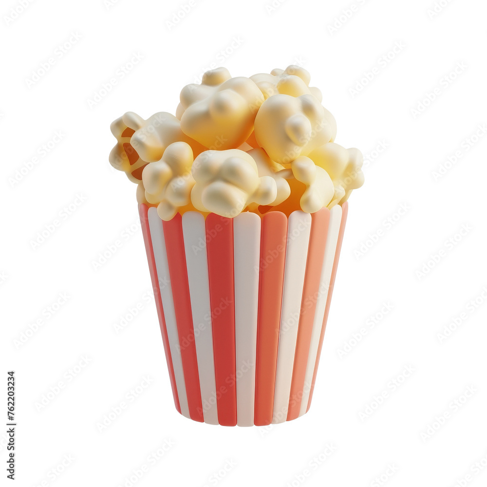 Classic Cinema Popcorn in a Striped Container, Movie Night Concept on a transparent Background