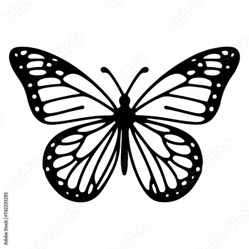 Butterfly contours doodle silhouettes element vector illustration on white background one continuous black line hand drawing of monarch butterfly flying