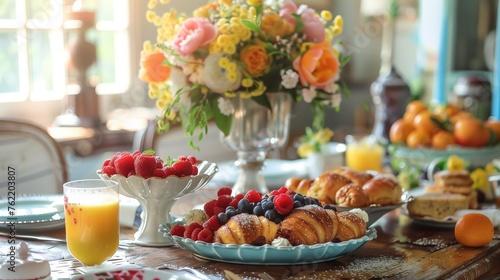 Heartwarming Mother's Day meal, non-monogamous family creates a surprise breakfast with table elegance and culinary love. 