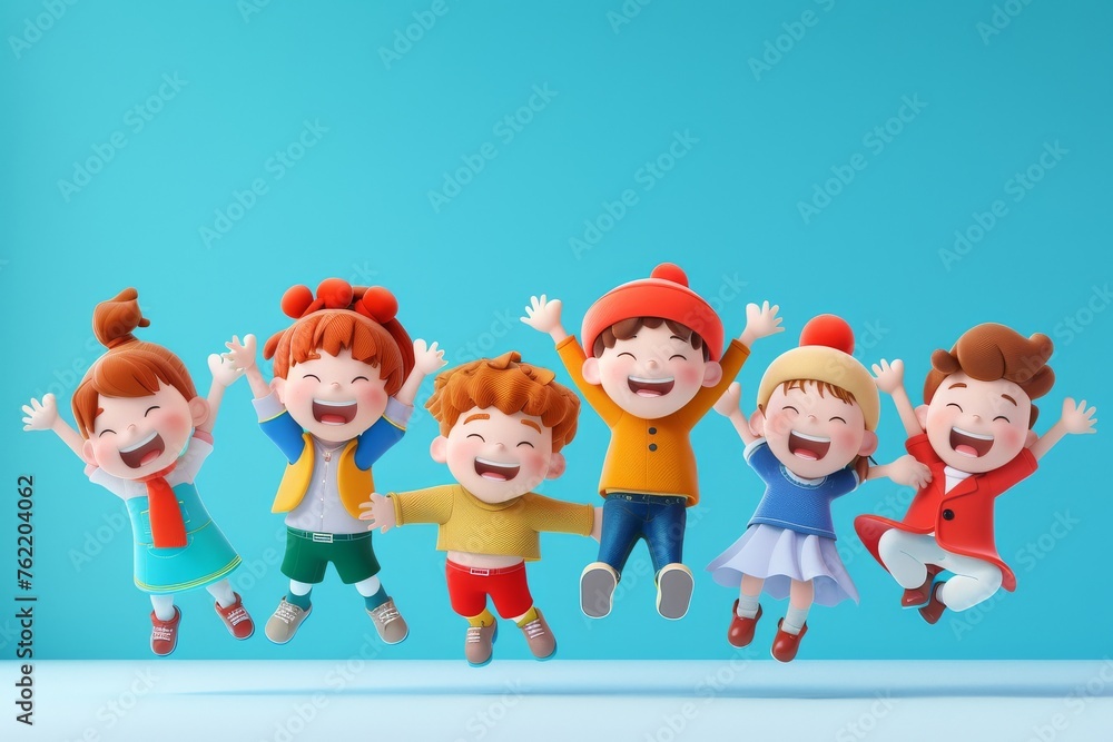 Fototapeta premium Group of Children Jumping in the Air