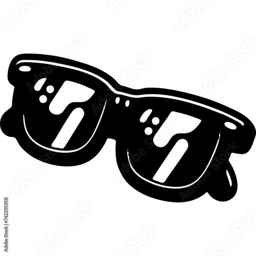 Cartoon summer specs in monochrome. Spectacles accessory silhouette. Simple minimalistic vector in black and white drawing on transparent background