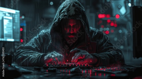 Hacker in hoodie dark theme.