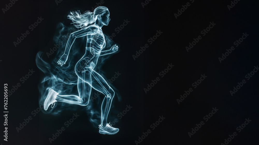 Sportlicher Körper als Röntgenaufnahme beim Laufen, ai generativ
