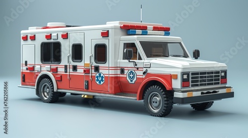 Toy ambulance car at background.