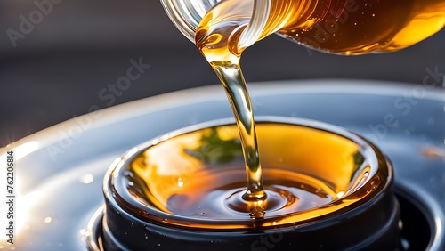 Golden syrup pouring into a container, highlighting its rich texture and color
