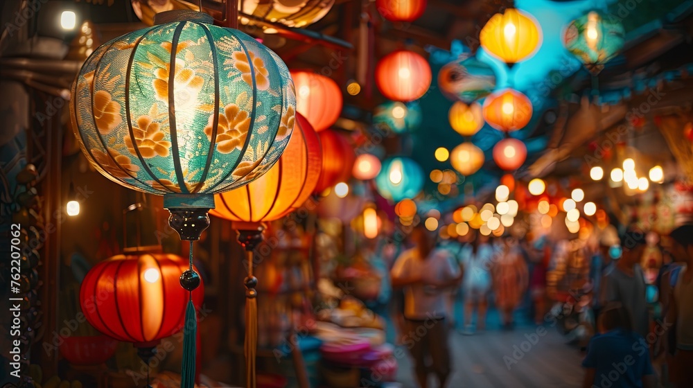 Lanterns Illuminating a Bustling Night Market Lanterns Illuminating a Bustling Night Market