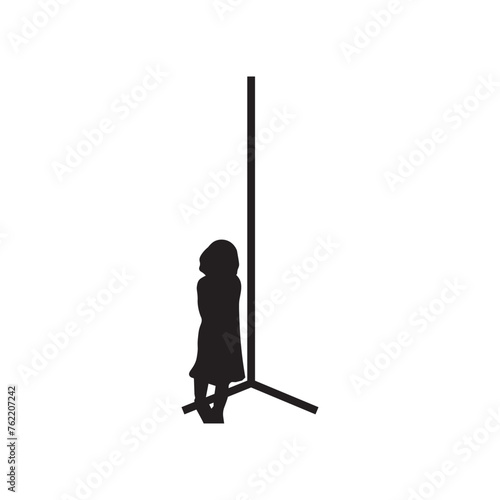 The girl stands in the corner of the sign. Punishment