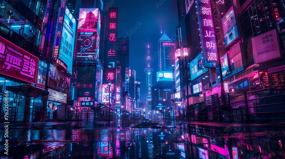 Luminescent Metropolis: Cyberpunk Cityscape at Night