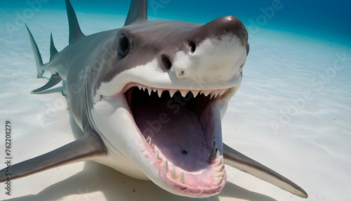A Hammerhead Shark With Its Mouth Open Showing Its