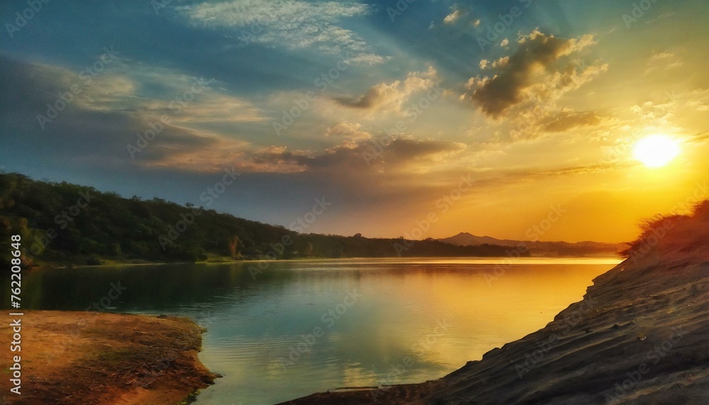 Obraz premium sunset over the lake