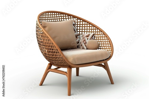 modern brown rattan chair with elegant ornament isolated on white background