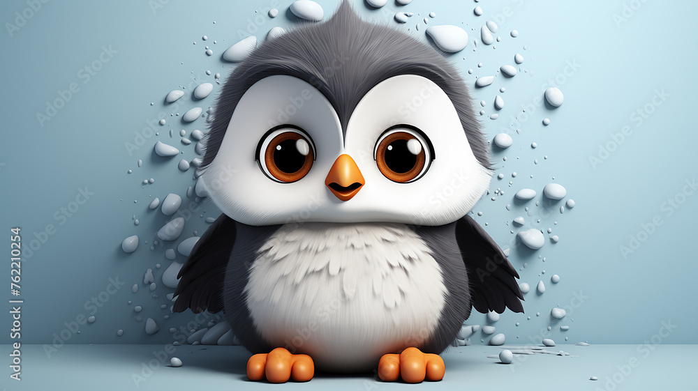 Funny baby penguin with big eyes, cute cartoon character on a light background Funny baby penguin with big eyes, cute cartoon character on a light background