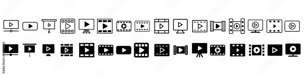 Play video icon vector set. Media player illustration sign collection. Video symbol. Play logo. Play video icon vector set. Media player illustration sign collection. Video symbol. Play logo.