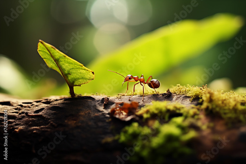 Ant on ground close up. Generative AI