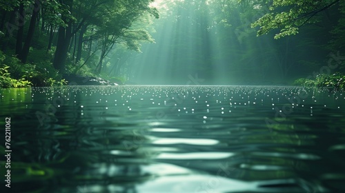 Calm reflective lake surrounded by lush greenery - The water is crystal clear reflecting the sky above - This tranquil scene is meant to evoke feelings created with Generative AI Technology © Generative Plants