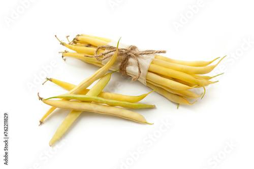 Schilderij op canvas Bunch and several pods of flat runner bean heap isolated on white background