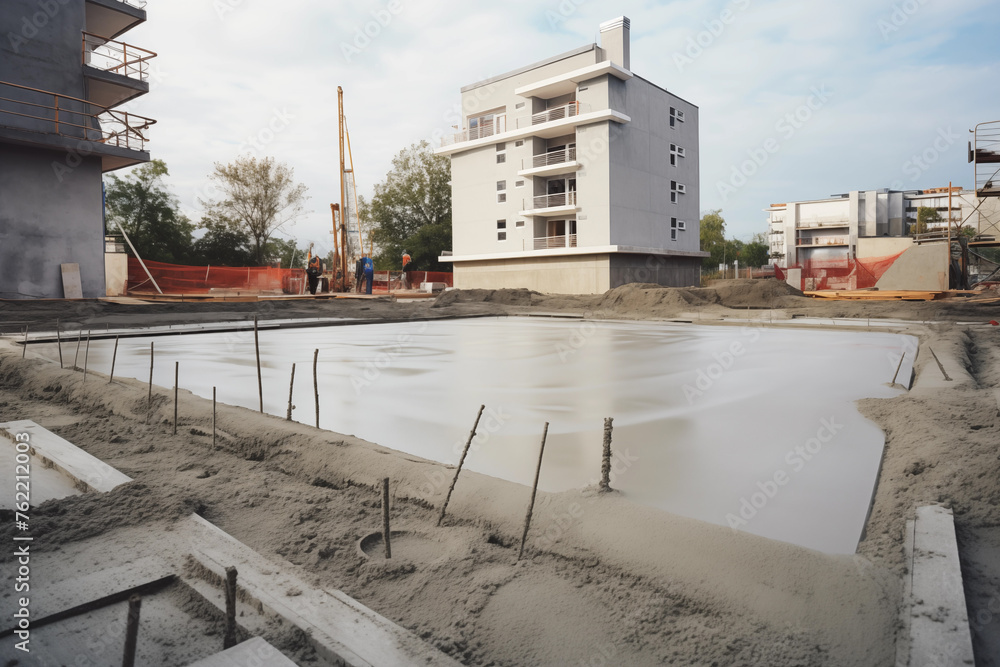 Naklejka premium Concrete on construction site. Generative AI