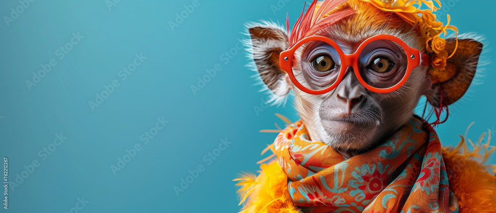 Striking image featuring vivid orange feathered accessories and colorful scarf creating a unique exotic bird style Striking image featuring vivid orange feathered accessories and colorful scarf creating a unique exotic bird style