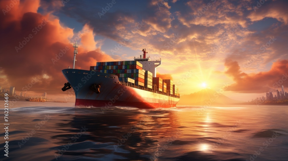 Large Cargo Ship Floating on Water Large Cargo Ship Floating on Water