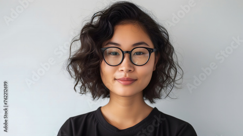 Une femme de type asiatique avec des lunettes. photo