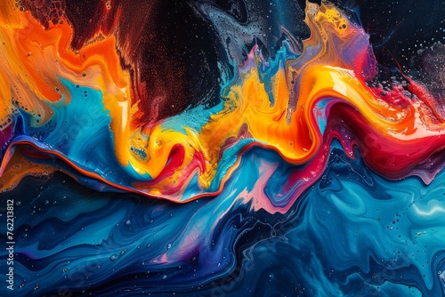 Vibrant Abstract Fluid Art Painting with Swirling Color Patterns and Mesmerizing Viscous Textures