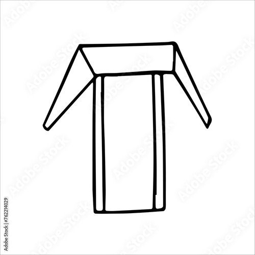 Vector drawing of a roof, porch, chimney. Build glamping resorts with bubble, wood and glass houses. Comfortable relaxation in the fresh air. Doodle graphics of a nature hike.