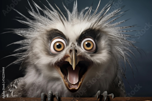 Amazed grey owl portrait. Generative AI © Nomad_Soul