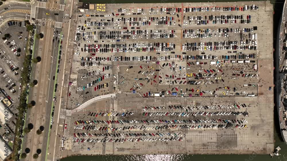 Aerial video above a car show, at Pier 30/32 San Francisco Aerial video above a car show, at Pier 30/32 San Francisco