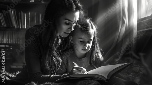 Mother and daugther reading a book  photo