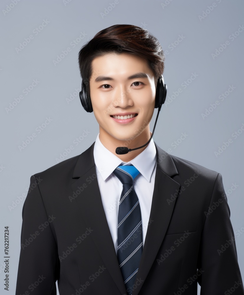 Businessman in Suit and Tie Wearing Headset Businessman in Suit and Tie Wearing Headset