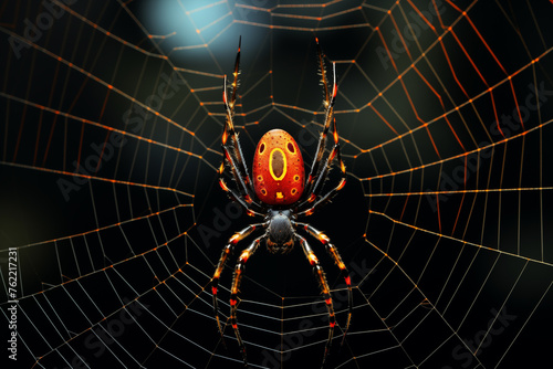 Spider weaving an intricate web, capturing the complexity and beauty of its silk threads. Generative AI