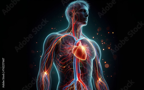 Human circulatory system. The character and all objects are fictitious, the image was created using the neural network Fooocus v2
