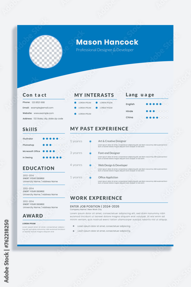 Vector minimalist cv / resume template Stock Vector | Adobe Stock