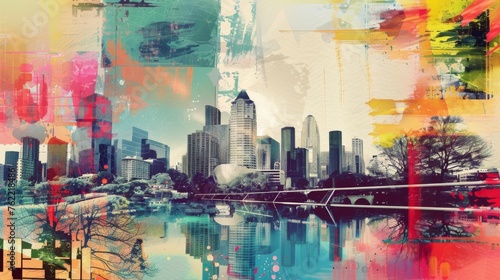 City Skylines and Nature Collage Background © AIScenes