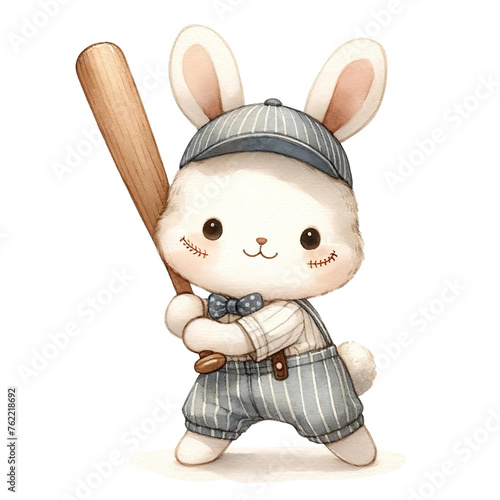 Cartoon Rabbit Baseball Player at Bat
