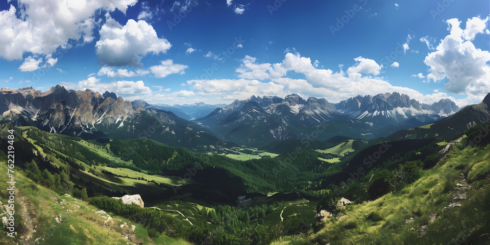 Panoramic view of Dolomites mountains in South Tyrol, Italy
