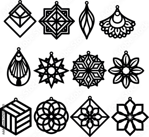 Vector Earrings templates set of geometric shapes. Modern trendy vector illustration. Laser cut, wooden earrings. metal cut. natural, celestial.