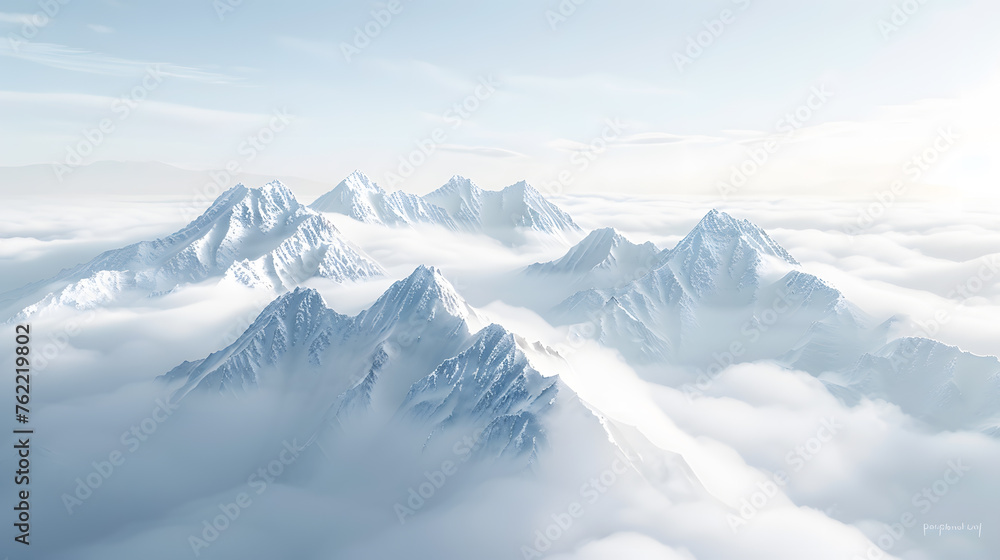 Mountains in the clouds. Panoramic view