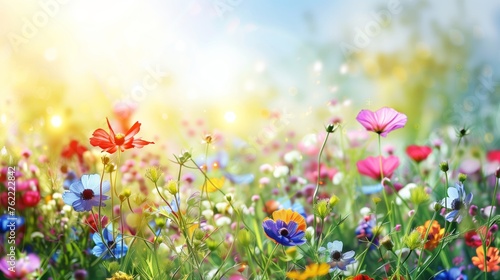 Colorful flowers background, spring season concept 