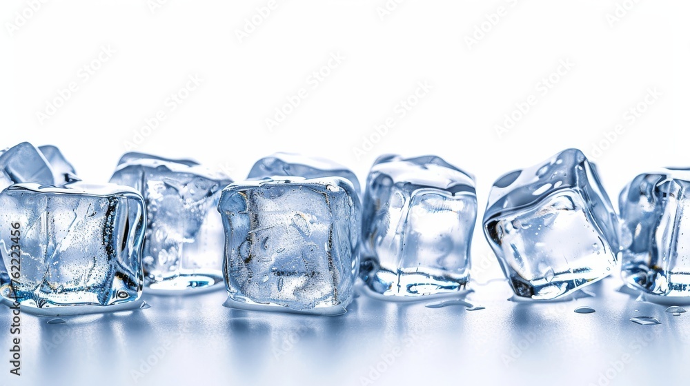 Ice cubes neatly arranged on a white background, with a clipping path included for seamless integration - obrazy, fototapety, plakaty 