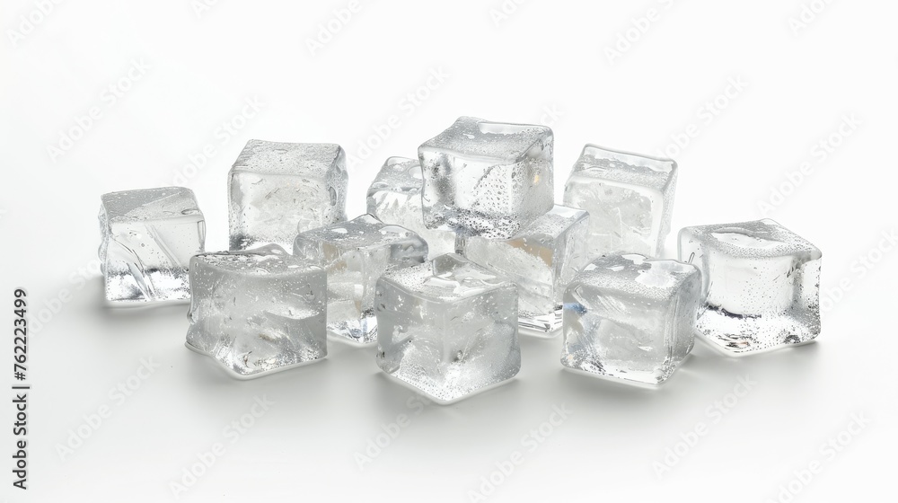 Ice cubes neatly arranged on a white background, with a clipping path included for seamless integration