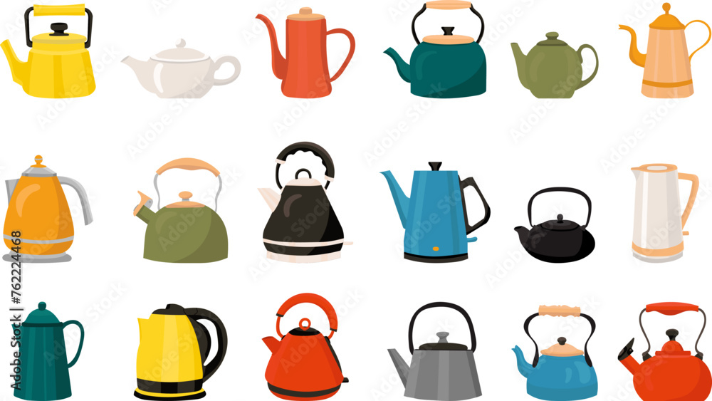 teapots in flat style set, vector teapots in flat style set, vector