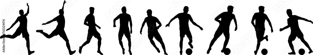 men playing football silhouette set, vector