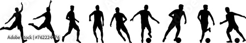 men playing football silhouette set, vector