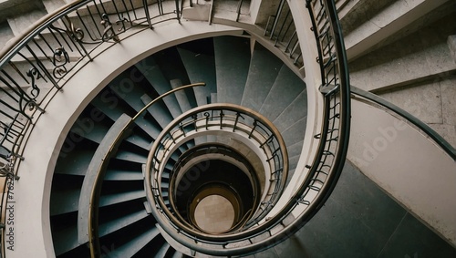 Lowangle shot of a spiralshaped stairway