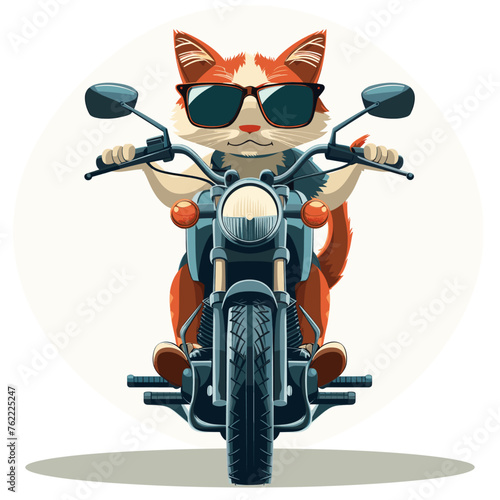 Hit the road in style with 'Rad Cat Rides', a dynamic vector image of a cool cat with shades, mastering the art of motorcycle riding. 