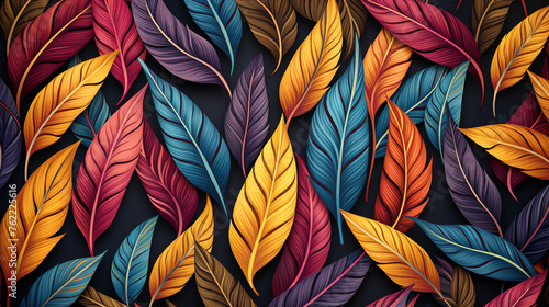 Seamless Colorful Tropical Leaves Pattern © ahmed